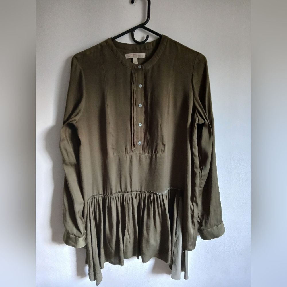 Banana Republic Heritage Collection Khaki Oversized Blouse SzSm Raw Hem Pullover